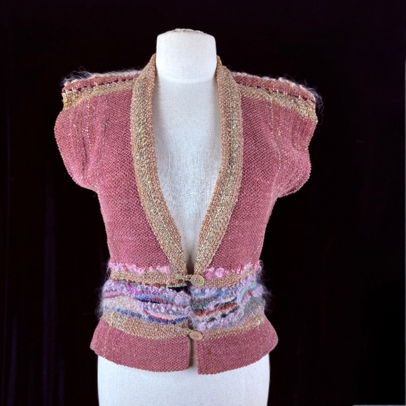 Vintage Marcia Phillips Weavings Wool Vest 8 Pink Textured Wearable Art Gift - Picture 1 of 12